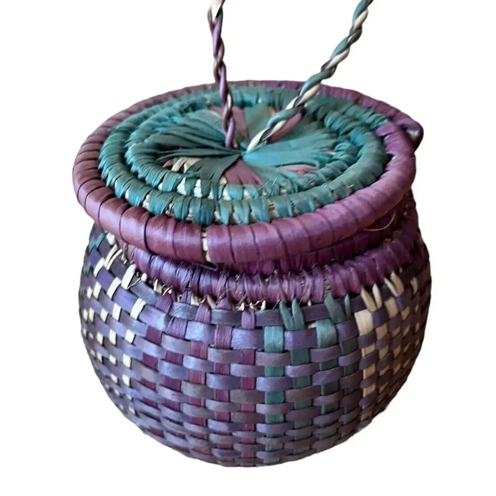 Vtg COILED Natural HAUSA HERB BOWL Basket BOHO African Tribal 3.5” Handmade